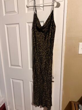Zara Olive and Black Leopard Slip Maxi Dress